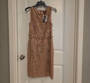 Papell  Studio Rose Gold Beaded Midi Dress